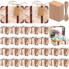 RimCereal 24 Pieces Mini Suitcase Boxes Candy Party Favor Box,Small luggage Tin Gift Suitboxes craft for Party Wedding Travel Bride Shower Decoration, with Labels and Hemp Rope(Global)