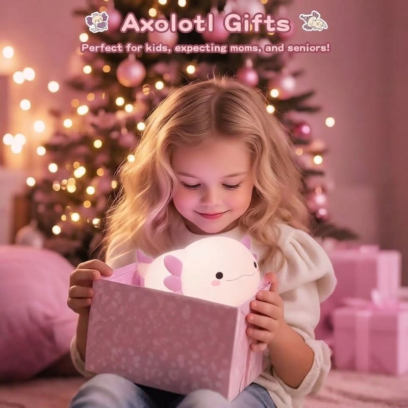 Cute Axolotl Silicone Night Light, Soft LED Nursery Lamp for