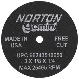 Norton 66243510650 3x1/8x1/4 in. Gemini Cut-Off Wheels, Alum. Oxide, Type 01, 36 Grit, 25 pack25