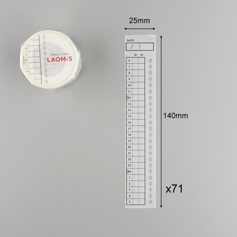 LAOMIS Japanese 24 Hour Time Tracker Writable Washi Tape /