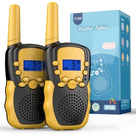 Kearui Walkie Talkie Children for Boys Girls, Radios Children Outdoor Toy from 3-12 Years, Children's Walkie Talkie with 8 Channels & LED Button Lock for Adventure, Climbing, Camping - Black Yellow