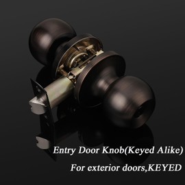 Probrico Keyed Alike Door Knob Locks, Exterior Door Handles, Front Entry Door Knobs, Bedroom Door Locks, Oil Rubbed Bronze, 6 Pack