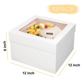 Septo Cake Boxes,12x12x8 Inches 10pc White Bakery Boxes Cake Boxes with Window Cake Container Large Square Baking Boxes