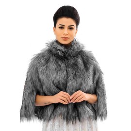 Catery Faux Fur Shawls Bridal Wedding Wrap Cape Fur Stole Scarf Bride Scarves Shrug Winter Cover Up Accessories for Women and Girls(Dark Grey)