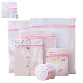 ‌Laundry Bags 6 Packs - ChefHoablorn Pink Mesh Washing Bags for Delicates & Travel, Reusable Garment Protector with Zipper for Machine Wash (Small to XL, 6 Sizes)