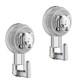 Suction Cup Hooks, Powerful Vacuum Shower Hooks, Removable & Reusable Suction Shower Towel Hook, for Bathroom Kitchen Towel, Robe, Bags, Coat (Gray Bear 2PCS)