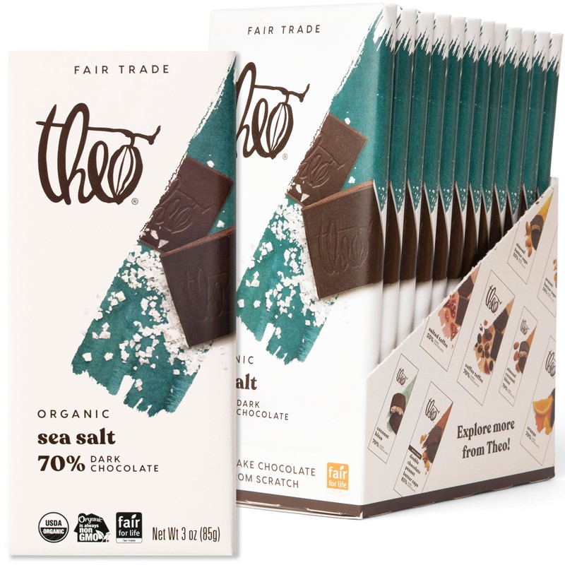 Theo Chocolate Sea Salt Organic Dark Chocolate Bar, 70% Cacao,