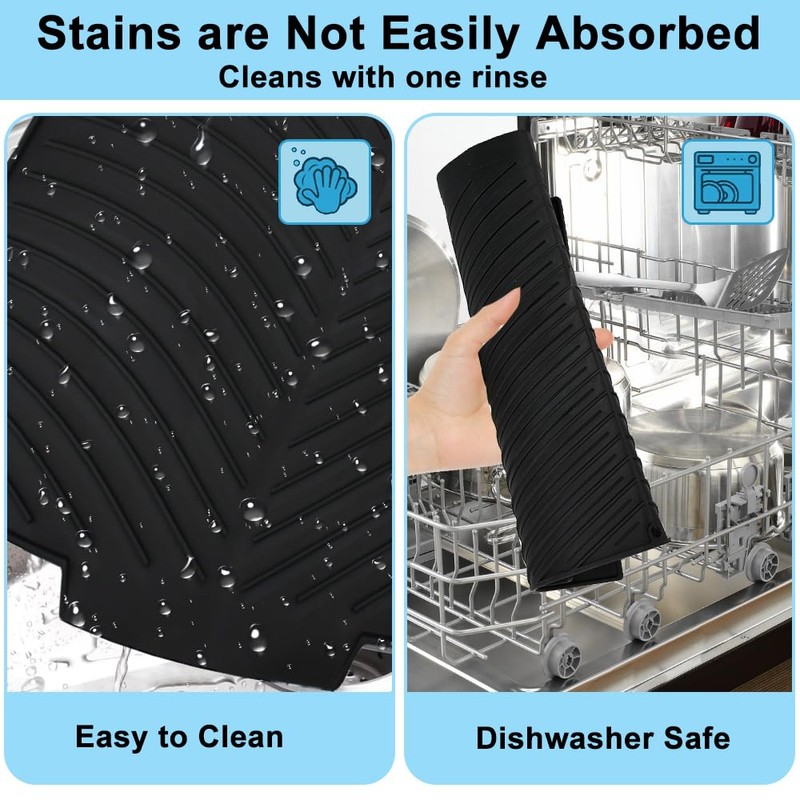 Elyyapt Dish Drying Mat Rubber Draining Board Mat with Built-in