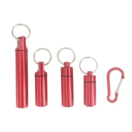4 Pack Keychain Pill Holder,Small Pill Box,Portable Travel Pill Container Metal Medication Pill Oragnizer (Red)