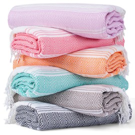 6 Packs Oversized Cotton Turkish Beach Towels Set Bulk 74"x38" Extra Large Sand Free Quick Dry Absorbent Swim Bath Camping Pool Towel Travel Blanket Adult Essentials Cruise Accessories Vacation Stuff