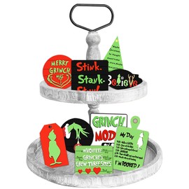 Grinch Christmas Wooden Layered Tray Decorations Wooden Tabletop Ornaments Party Props