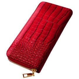 MIKKA Crocodile Long Wallet, Embossed, Faux Leather, For Luck, red /