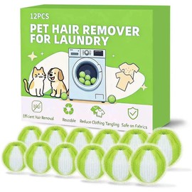 12 Pack Pet Hair Remover for Laundry, Reusable Dog & Cat Hair Catcher, Washer & Dryer Safe Laundry Balls, Anti-Tangle Design, Helps Remove Lint & Fur from