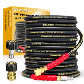 EVEAGE 3/8" Pressure Washer Hose 50ft, 4800PSI Industry Grade Steel Wire Braided & Synthetic Rubber Jacket, Kink Resistant Hot & Cold Water Max 248°F Power Washer Hose, 2pcs M22 14mm Adapter Set