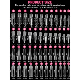 EBANKU 96 Pieces Clear Matte Dual Nail System Mould Acrylic Coffin Nail Extension Tips Nail Art Manicure Tools 12 Sizes with Scale (4 Styles)