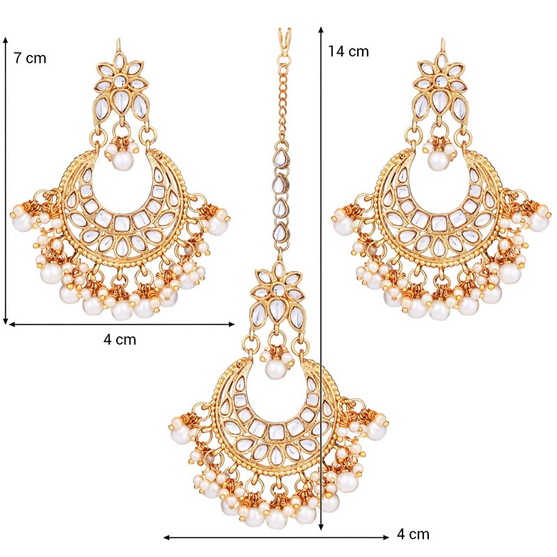 Aheli Faux Kundan y Pearl Wedding Party Pendientes con Maang