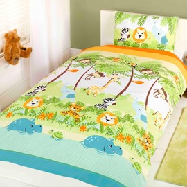 Just Contempo Kids Jungle Animals Duvet Cover Set, Single, Polyester-Cotton