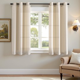 jinchan Curtains Linen Textured Casual Weave Curtains for Living Room Bedroom Window Panels Grommet Light Filtering Drapes 2 Panels Heathered Beige 63 Inch Length