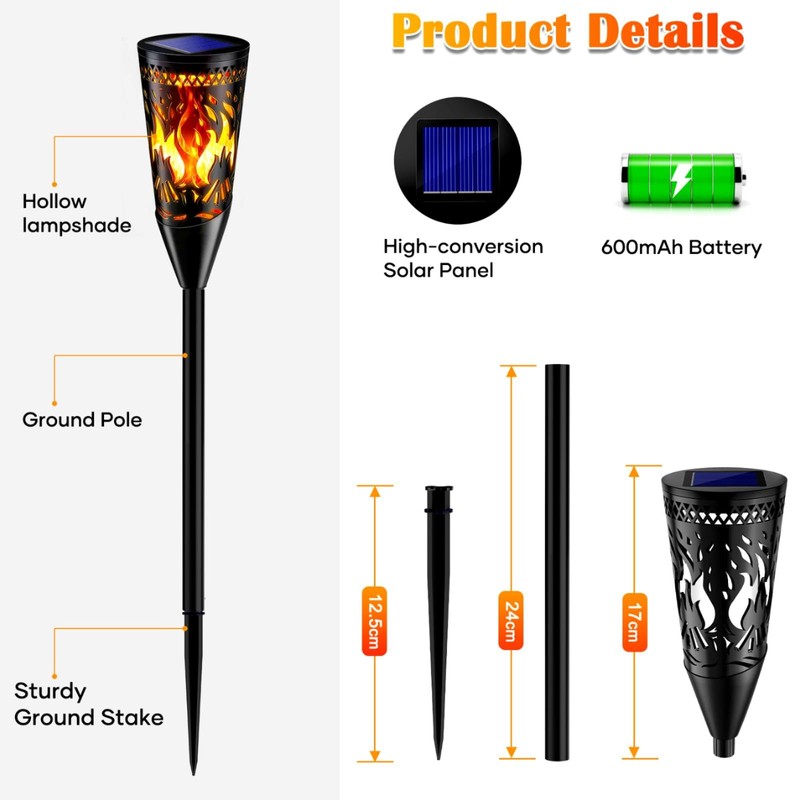 Solar Lights Outdoor Garden, 2Modes Flickering Dancing Flame Lights,IP65 Waterproof
