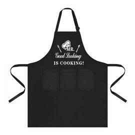 Pixaro Men's Cooking Apron - Men's Apron Adjustable Apron Black Kitchen Apron with Three Pockets for Birthday Gift Father's Day, black