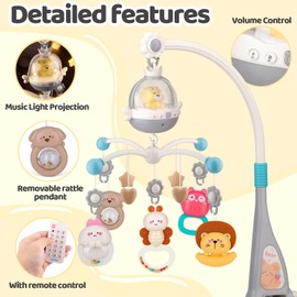 nicknack Cot Mobile for Babies, Musical Baby Crib Mobile with Projection Lights & Remote Control, Newborn Baby Crib Toys Gift for 0-6 Months