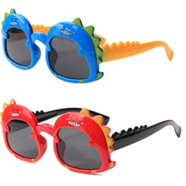 Dinosaur Toddler Sunglasses for Kids Aged 2-6, UV400 Protection Secure Fit for Outdoor Adventures,Drak Lenses Blue Yellow Red Black