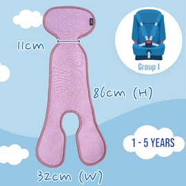 HECKBO Children's seat Cover Summer Anti-Fatigue for pram - Group 1 - car seat with 3 Point 5 Point Harness for Children mat Grey with Pink