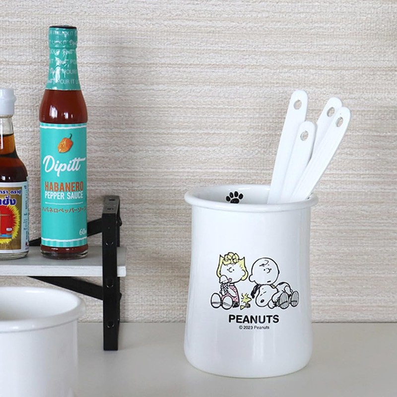 Peanuts Enamel Cutlery Stand, White, Size: Approx. W9.3, D9.3, H12,