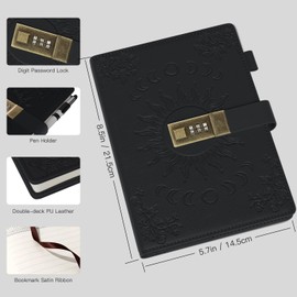 Dzhzal Writing Diary with Lock for Women Girls Boys Teenagers Kids Faux Leather Personal Diary Refillable Lined Paper Password Notebooks A5