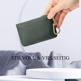 LARENNT Full Grain Leather Coin Purses for Men and Women - Key Case Leather Coin Purse Small Purse Women with Key Ring, dark green, Modern Minimalist