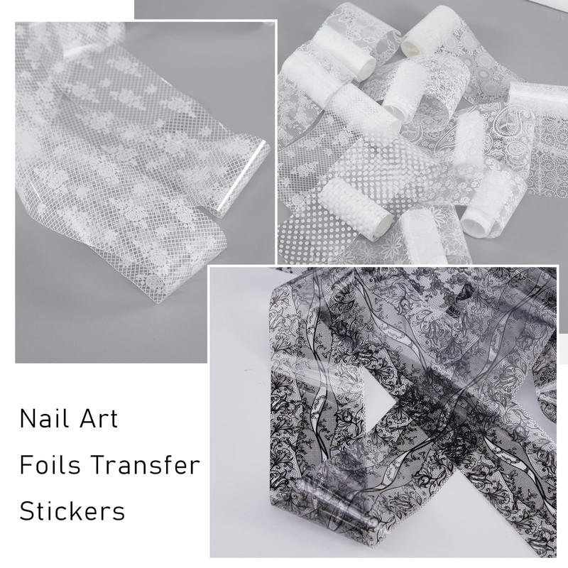 20 Rolls Black White Lace Foil for Nails Lace Nail