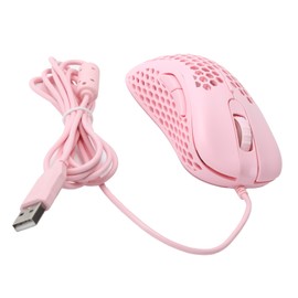 Wired Mouse Hollow Hole Design 3200dpi Lightweight NonSlip Optical Gaming Laptop Mice V18(Pink )