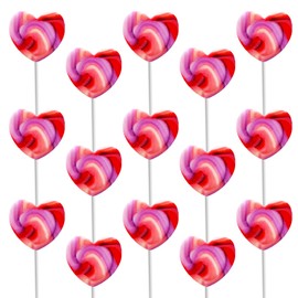Fruidles 24-Pack Pink Swirl Lollipop Heart Design, Party Bag Fillers, Individually Wrapped