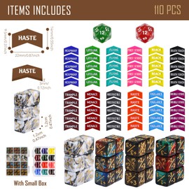 FIGURESLAB 110PCS MTG Tokens & 12mm Magic Counter +1/+1 MTG Dice Set, Buff Ability Keywords Tokens Life Counters 6 Sided Dice, Compatible with Magic The Gatering CCG TCG Magic Card Game Accessories