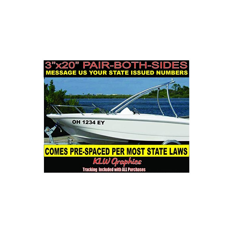 3" x 20" Pair Boat Registration Number Vinyl Lettering Decal