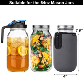 Beautyflier Wide Mouth Mason Jars 64oz Sleeve, Large Mason Jar 64 Ounce Insulators, Wide Mouth Half Gallon Mason Jars Sprouting Jars Blackout Sleeve, Sleeve Only (Gray)