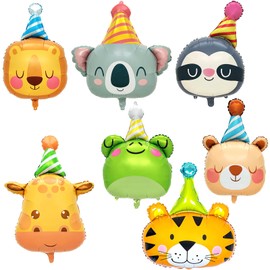 7 Stück Folienballon Tiere, Folienballon Geburtstag Tierkopf, XXL Waldtiere Luftballon, Niedlich Folienballons Waldtiere, Tiere Riesenballon für Junge Mädchen Kinder Geburtstag Dschungel Deko