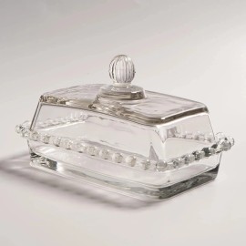 QIANCHANG Glass Butter Dish with Lid for Countertop, Clear Crystal Classic