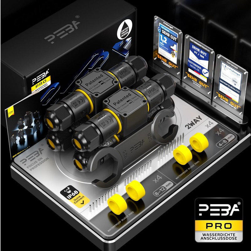 PEBA Cable Connector Waterproof 3-Pin 2-Way IP68 Waterproof Cable Connector