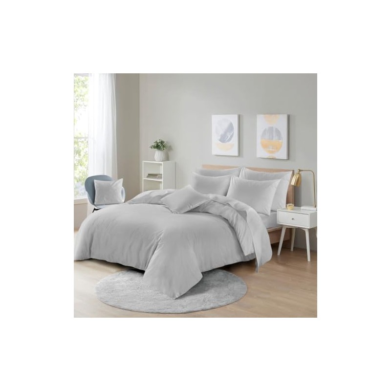 Microfibre Duvet Cover Set, Ultra Soft Bedding, 100% Polyester (Silver,