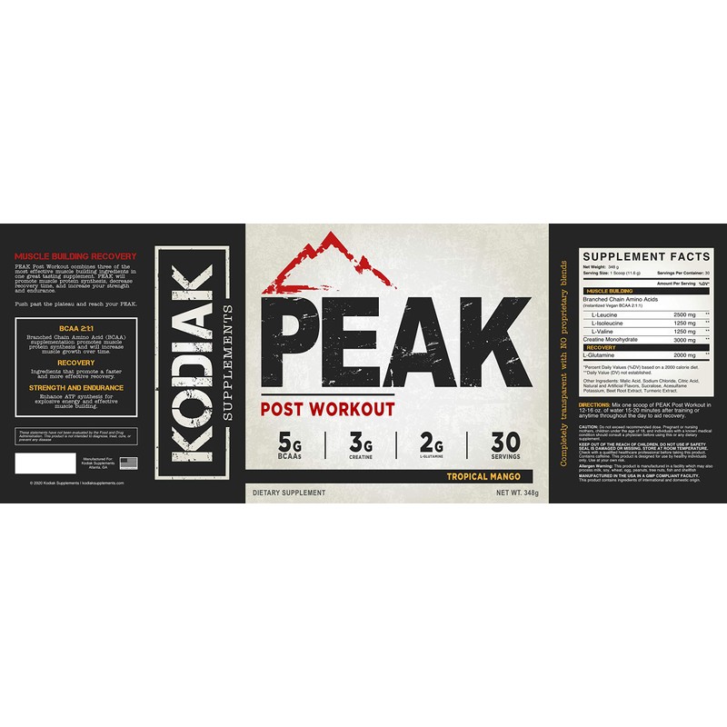 Kodiak Supplements Peak Post Workout - BCAA 2:1:1 Creatine -