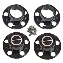 BB Auto Set of 4 4x4 Black Wheel Hub Center Caps - Ford Ranger Bronco II Explorer 4x4 4WD - Black Cap with Screws - 2 Open Front, 2 Closed Rear