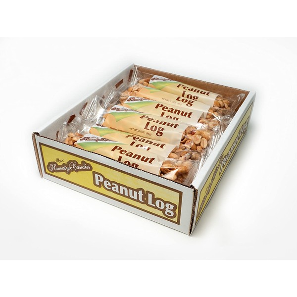 Crown Candy Peanut Log - 12 Individually Wrapped 3 oz Peanut Logs Per Box