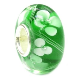 Queenberry Sterling Silver Green Glass Flower European Style Glass Bead Charm