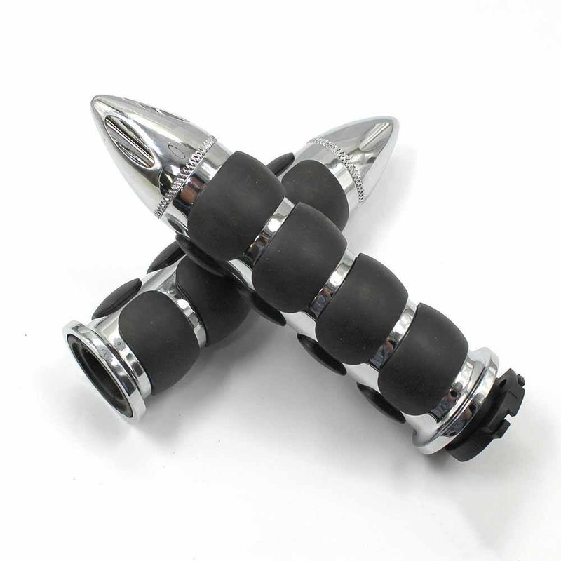 TDR Pair 1" Spike Chrome Hand Grips with Throttle Boss
