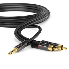 Kabel Direkt – Cable adaptador macho Aux/3.5mm a RCA/phono – 1,8m – 2 enchufes RCA/phono (cable splitter audio Y, para conectar smartphones/notebooks y otros equipos a sistemas Hi–Fi/altavoces, negro)