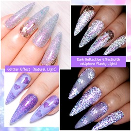 MEET ACROSS 6 Pcs Glitter Reflective Gel Nail Polish Set, Silver Purple Blue Pink Yellow Holographic Gel Polish Kit, Soak Off UV Nail Gel, Sparkly Glitter Gel Nail Manicure Kit Gift for Beginners DIY