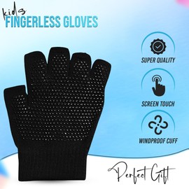 HiFEN® Kids Magic Gloves Stretchy Winter Warm Fingerless Gripper Gloves knit Black Fingerless Gloves Kids One Size For Boys Girls