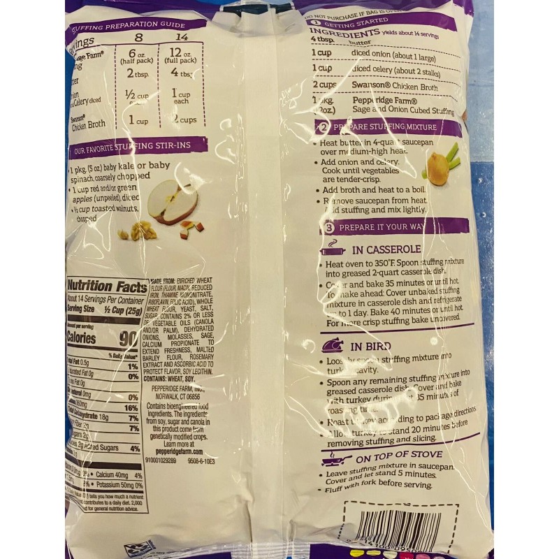 Pepperidge Farm 2x Pepperidge Farm SAGE & ONION CUBED STUFFING