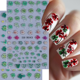 Tyuimhx 2 Sheets St Patrick’s Day Nail Art Stickers 5D Embossed Self-Adhesive Shamrock Nail Decals Supplies Spring Irish Day Four Leaf Clover Nail Stickers for Women DIY Manicure Decorations